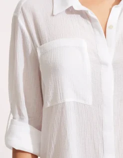 Crinkle Twill Beach Shirt - White
