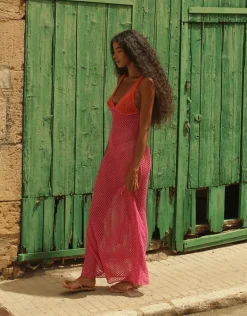 Crochet Colourblock Siren Dress - Hot Pink