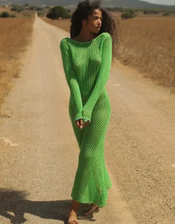 Crochet U Back Maxi Dress - Green