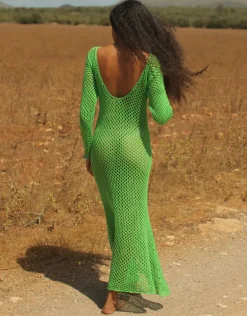 Crochet U Back Maxi Dress - Green