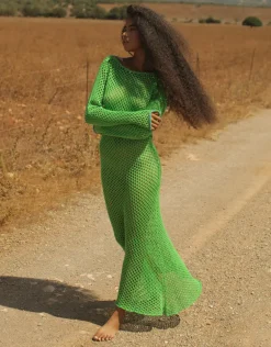 Crochet U Back Maxi Dress - Green
