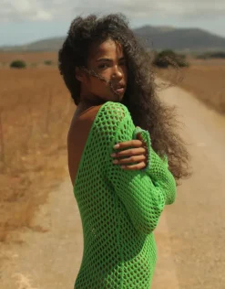 Crochet U Back Maxi Dress - Green