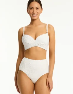 De Soleil Panelled High Waist Bikini Pant - White