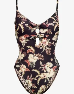 Deep Jungle Double Bow Swimsuit - Dark Tropics