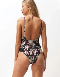 Deep Jungle Double Bow Swimsuit - Dark Tropics