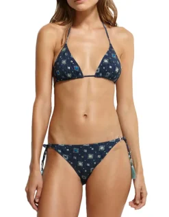 Denim Cues Tassel Tri Bikini Top