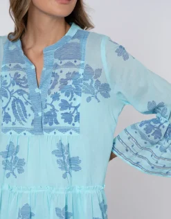 Dhaka Print Flared Sleeve Dress - Blue and Royal Blue