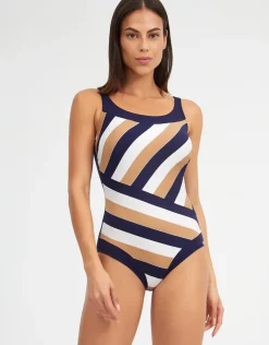 Doris High Front Swimsuit - Stripe