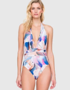 Dusk to Dawn Deep Plunge Halter Swimsuit - Multi