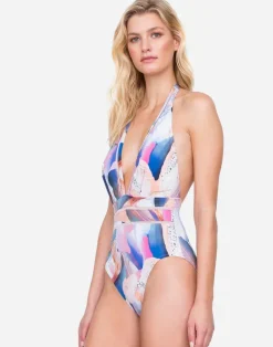 Dusk to Dawn Deep Plunge Halter Swimsuit - Multi