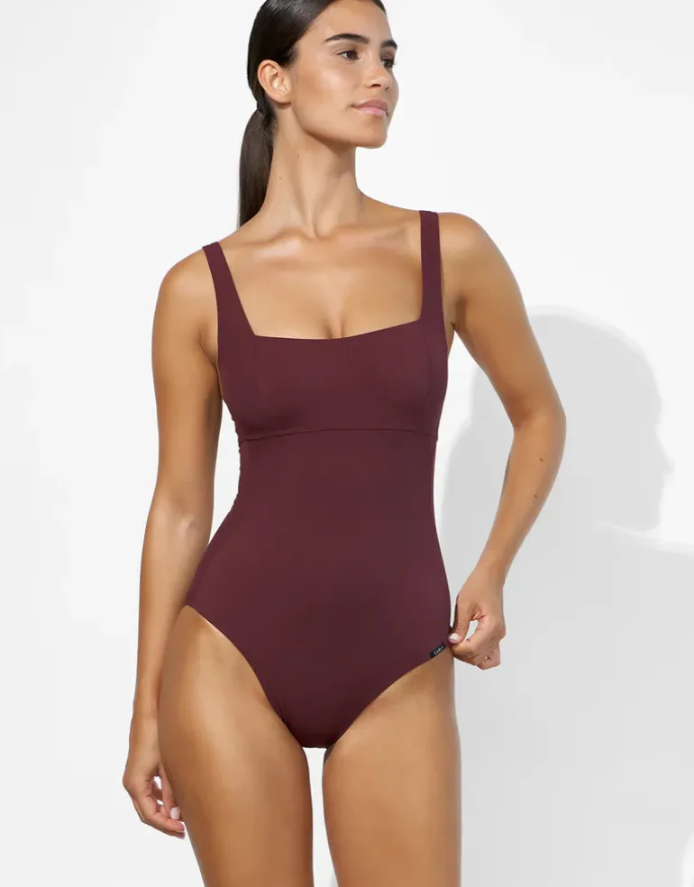 Eco Shape Square Neck Swimsuit - Dark Cherry