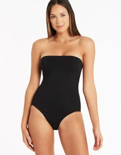 Essentials High Leg Bandeau Swimsuit - Black