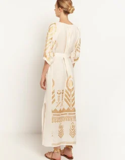Feather Maxi Kaftan - Natural and Gold