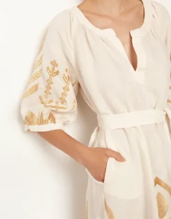 Feather Maxi Kaftan - Natural and Gold