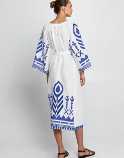 Feather Midi Kaftan - White and Blue