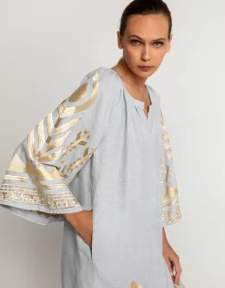 Feather Midi Kaftan - Light Grey and Gold