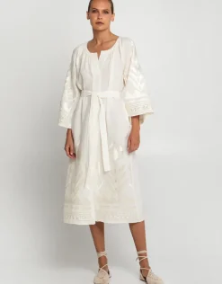 Feather Midi Kaftan - Natural and Champagne