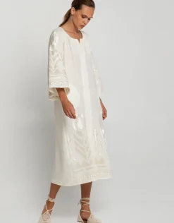 Feather Midi Kaftan - Natural and Champagne