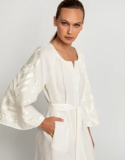 Feather Midi Kaftan - Natural and Champagne