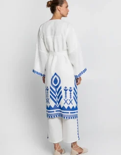 Feather Midi Kimono - White and Blue