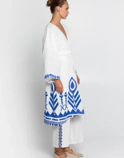 Feather Midi Kimono - White and Blue