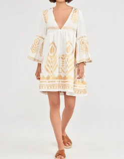 Feather Mini Dress - White and Gold