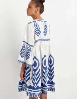 Feathers Mini Dress - White and Blue