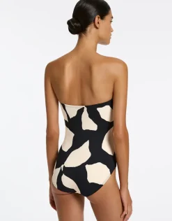 Fiore Bandeau Swimsuit - Black and Cream