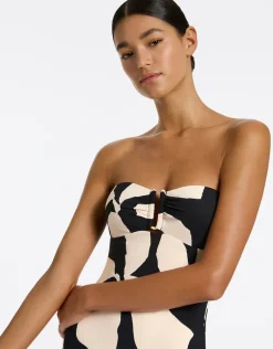 Fiore Bandeau Swimsuit - Black and Cream