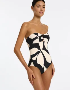 Fiore Bandeau Swimsuit - Black and Cream
