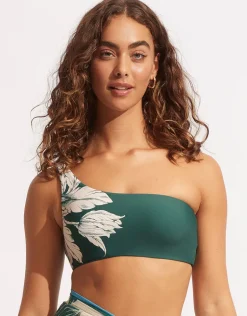 Fleur de Bloom One Shoulder Bikini Top - Evergreen
