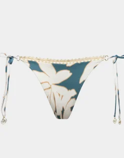 Floral Abstract Tie Side Bikini Pant - Puffy Sky