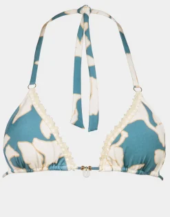 Floral Abstract Triangle Bikini Top - Puffy Sky