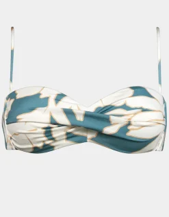 Floral Abstract Twist Bandeau Bikini Top - Puffy Sky