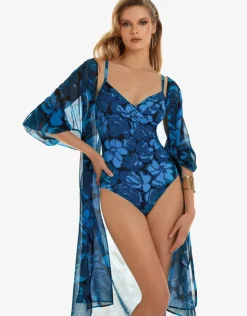 Floreale Midi Length Beach Shirt - Blue