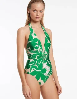 Floreale Plunge Swimsuit - Green