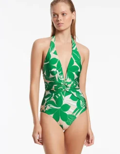 Floreale Plunge Swimsuit - Green
