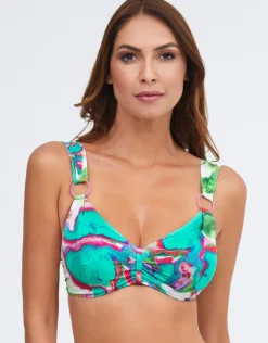 Frida Underwired Ring Bikini Top - Green Marble