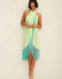 Fringed Crossover Dress - Neon Yellow