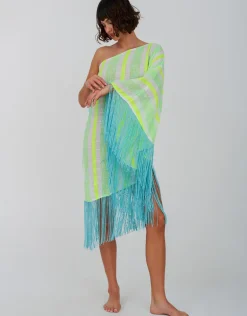 Fringed One Shoulder Kaftan - Neon Yellow
