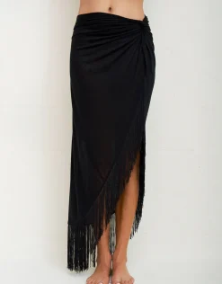 Fringed Sarong Skirt - Black