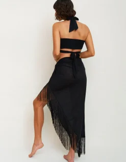 Fringed Sarong Skirt - Black