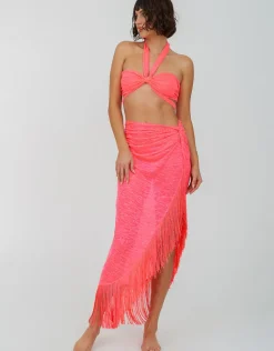 Fringed Sarong Skirt - Hot Pink
