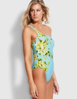 Full Bloom One Shoulder Swimsuit - Sky