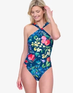 Garden Dream High Neck Swimsuit - Multi Navy
