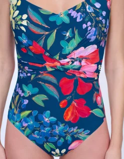 Garden Dream Shaped Square Neck Swimsuit - Multi Navy
