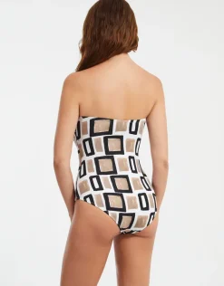 Geo Bandeau Swimsuit - Black White and Gold