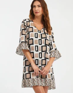 Geo Beach Dress - Black White and Gold