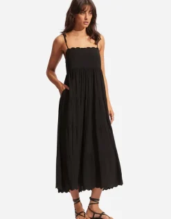 Gia Scallop Midi Dress - Black