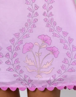 Ginko Print Off Shoulder Mini Dress with Ric-Rac - Violet and Peach